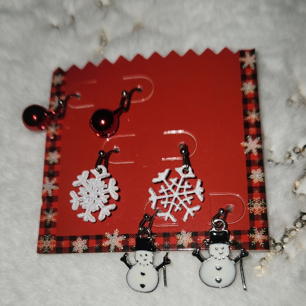 Festive Snowflake and Snowman Earrings Set